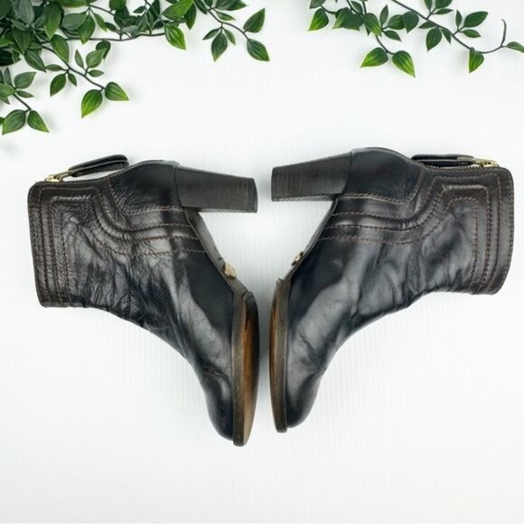 Chloe Ankle Boots Dark Brown Leather High Heel Booties 7 - Picture 3 of 10
